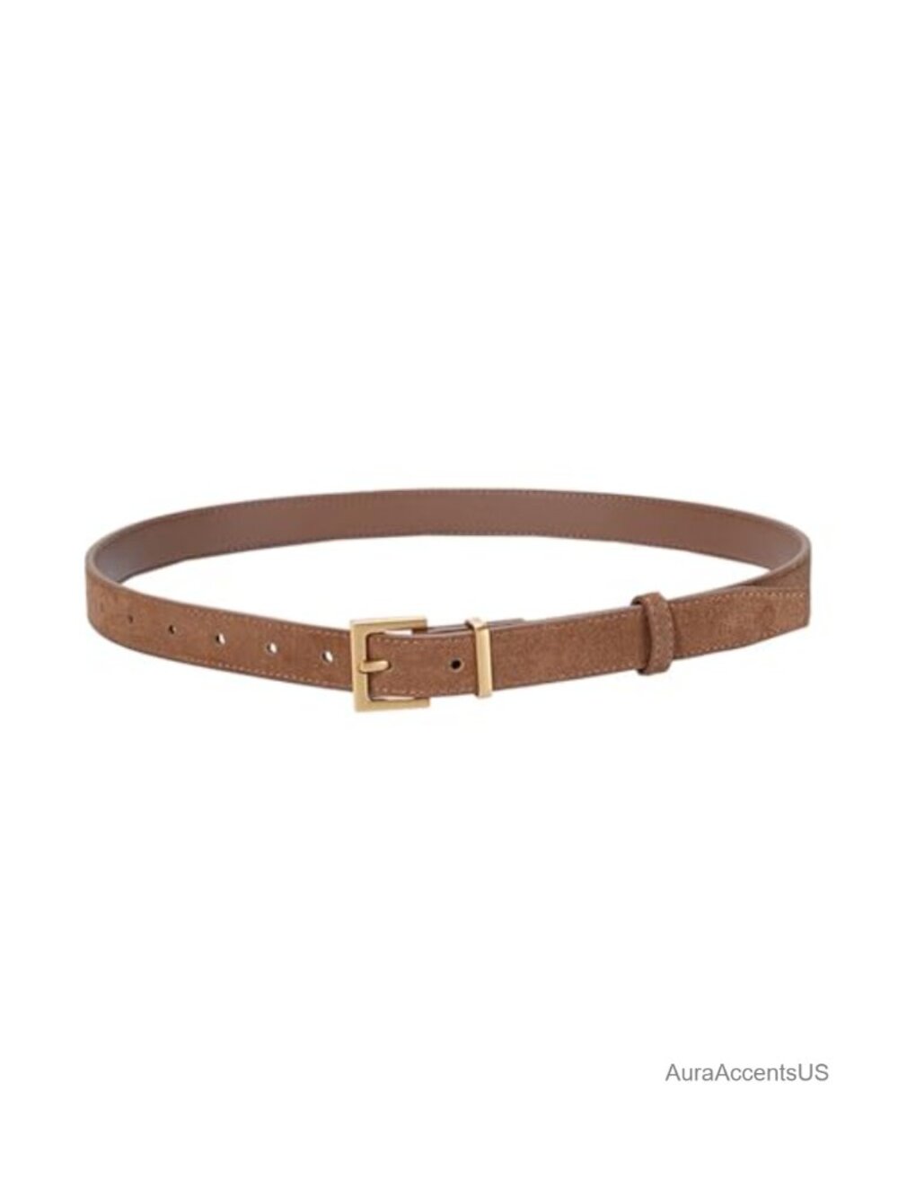 Women's Genuine Suede Belt with Gold Buckle, Skinny Leather Belt for Jeans &